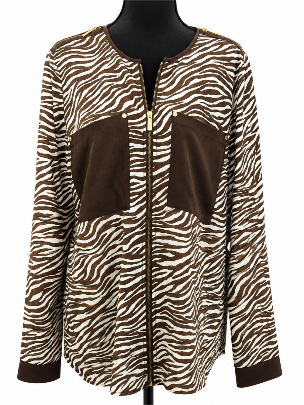 Michael Kors Black & White Zebra-Print Zip Jacket